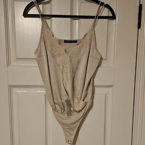 Lace Trim Bodysuit in Cream